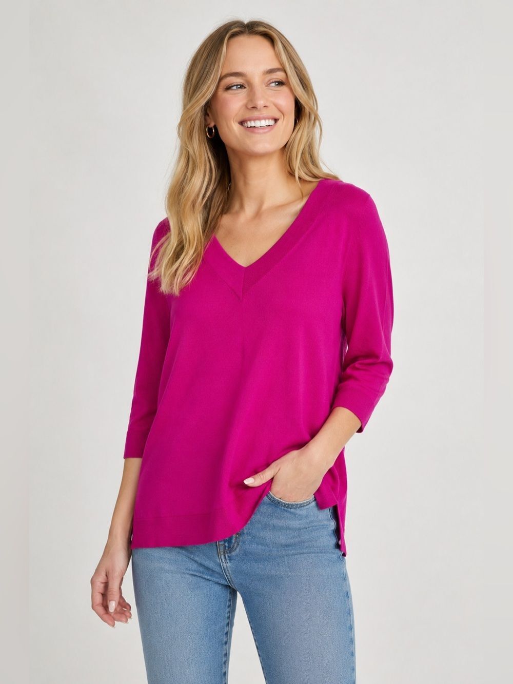 Anthropologie Moth Pink/Rose V Neck 3/4 Sleeve Merino Wool Sweater NWT Small